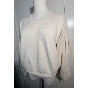 Women's Madewell Cream Balloon-Sleeve Sweatshirt SZ M Crew Neck Cozy Casual Soft